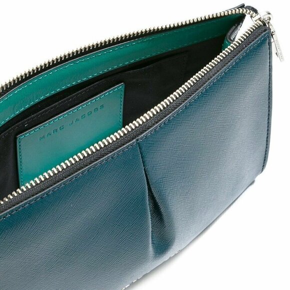 Marc Jacobs Crossbody Small Clutch Green Gray Leather Pleated Two Tone - Picture 9 of 9